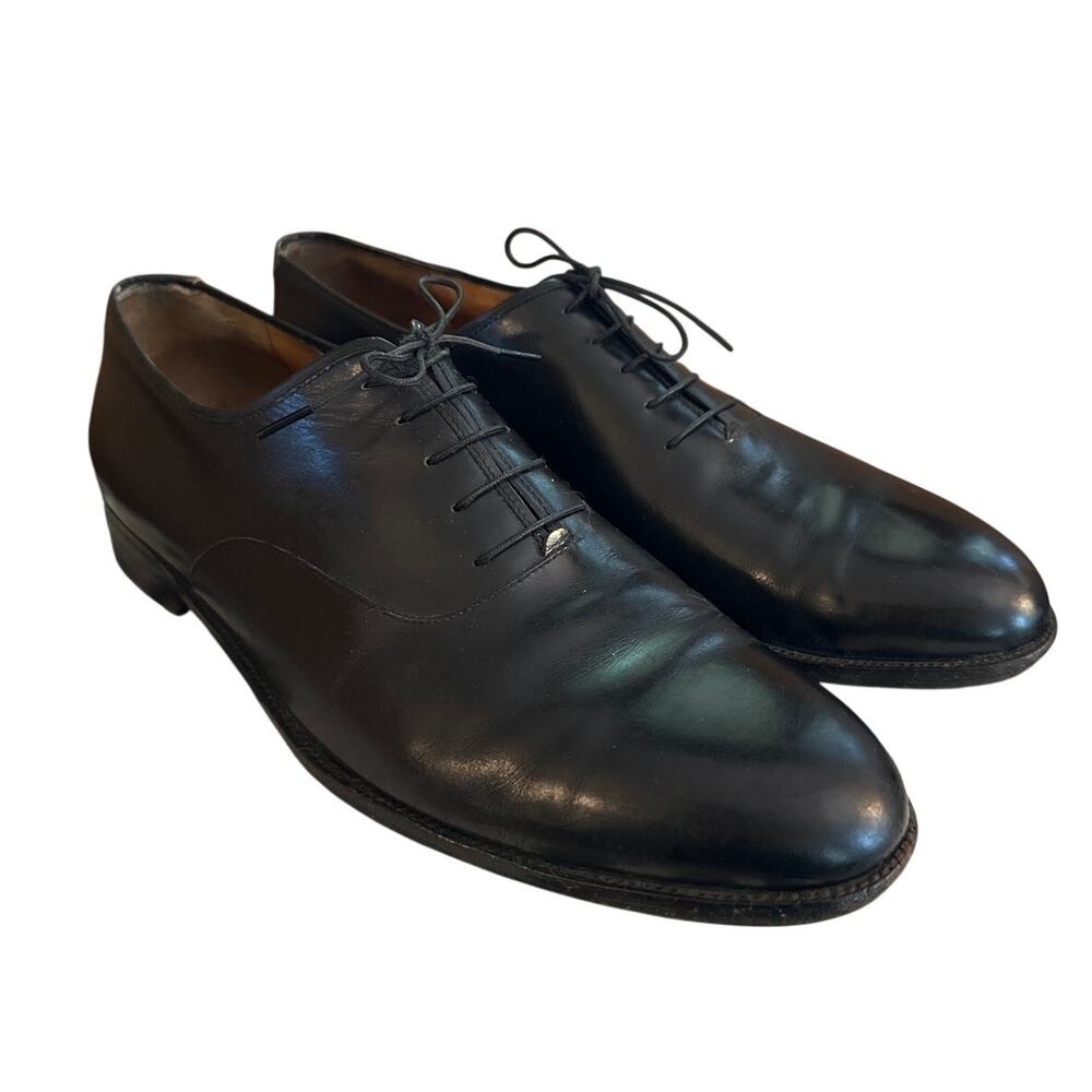 Men 11 Salvatore Ferragamo Black Lace-Up Oxford Dress Shoes Leather Plain Toe